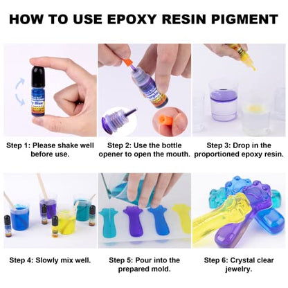 Epoxy Resin Pigment - 12 Colors Transparent UV Resin Dye, Epoxy Resin Color with 6 Glitter, Highly Concentrated Epoxy Resin Colorant for Resin