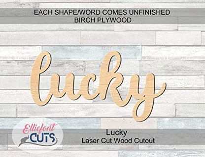 Lucky Script Wood Word, Wood Cutouts for crafts, Laser Cut Wood Shapes 5mm thick Baltic Birch Wood, Multiple Sizes Available - WoodArtSupply