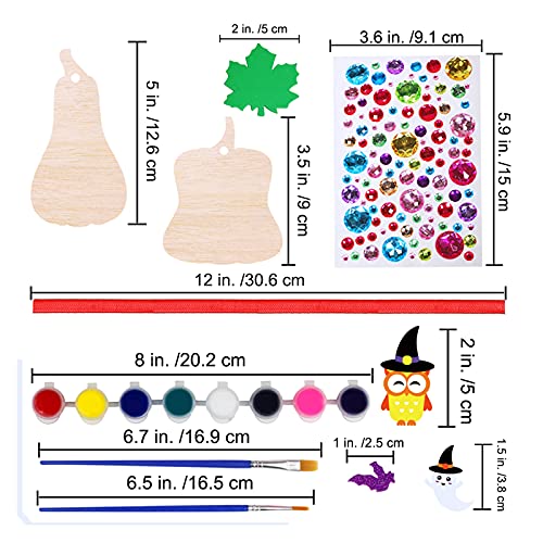 Winlyn 63 Sets Halloween Craft Kits Fall Crafts DIY Wooden Pumpkin Ornaments Decorations Art Sets Unfinished Wood Pumpkins Halloween Stickers for Winlyn