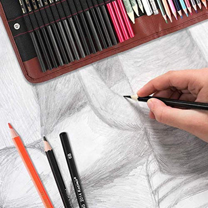 QQQ Sketching Pencil Set Art Pencils Drawing Kit,39 pcs Drawing Set With Sketch Pencils, Watercolor Pencils inside Canvas Rolling Pouch For - WoodArtSupply