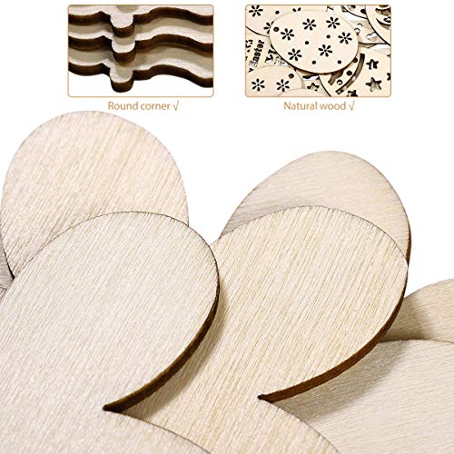 Toyvian 48pcs DIY Easter Wood Slices Egg Hanging Ornaments Unfinished Bunny Eggs Easter Crafts to Paint for Kids Easter Decorations Party Supplies