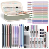 Nicpro 50 PCS Aesthetic School Supplies with Pen Case, 12 Colors Chisel Tip Cute Highlighters, 5 Quick Dry Retractable Black Ink Pens, 6 Pastel Nicpro