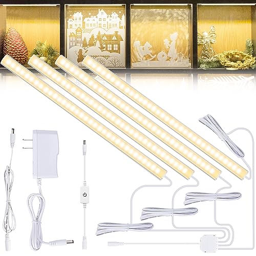 JUSJUBR 4PCS x 12inch Display Cabinet Lights Warm White, Dimmable LED Shelf Lighting with Memory Function, Bookshelf Lighting, LED Lights for Display JUSJUBR