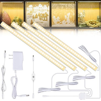 JUSJUBR 4PCS x 12inch Display Cabinet Lights Warm White, Dimmable LED Shelf Lighting with Memory Function, Bookshelf Lighting, LED Lights for Display