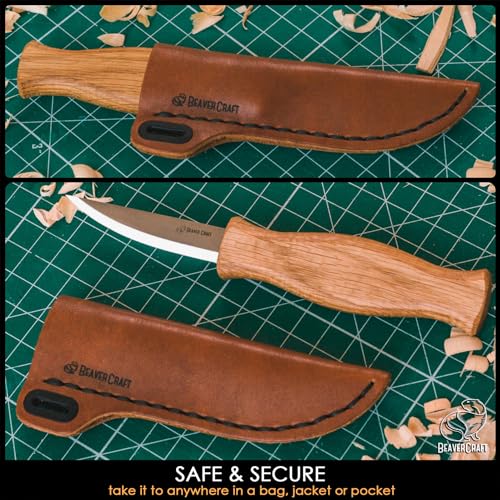 BeaverCraft Sloyd Knife C4s 3.14" Wood Carving Sloyd Knife with Leather Sheath for Whittling and Roughing for Beginners and Profi Durable High Carbon BeaverCraft