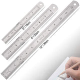 Elisel 3 PCS Stainless Steel Ruler Set with Inch and Metric Graduation, 12 Inch, 8 Inch and 6 Inch(Silvery) Elisel