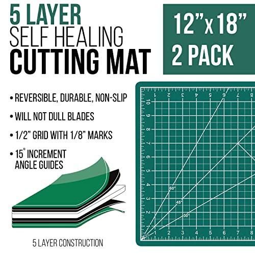 U.S. Art Supply - Pack of 2-12" x 18" Green/Black Professional Self Healing 5-Ply Double Sided Durable Non-Slip Cutting Mat Great for Scrapbooking, U.S. Art Supply