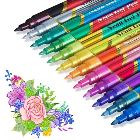 JR.WHITE Glitter Metallic Paint Pens: Sparkle Water-Based Marker Pen for Greeting Cards, Mugs, Wood, Art Drawing, Rock Painting, Posters, Albums, JR.WHITE