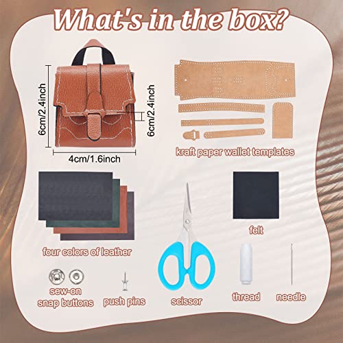 FREEBLOSS 4 Set DIY Leather Bag Kit PU Leather Puese Kit Mini Wallet for Men Women Handmade Wallet Gifts - WoodArtSupply