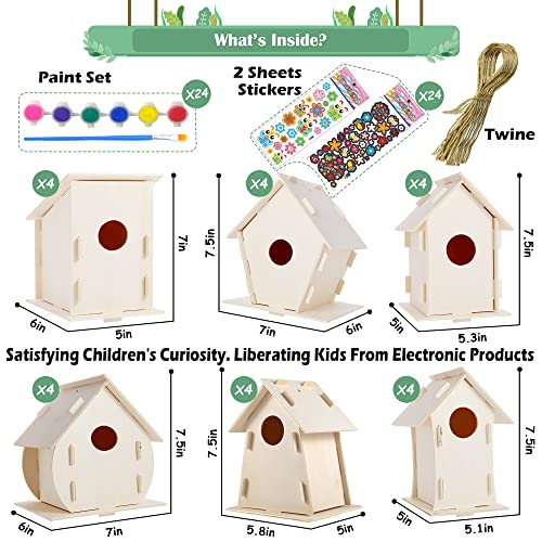 12 Pack Large DIY Bird Houses Kits for Kids, Kids Craft Kits Wood Houses for DIY Crafts Class Party, 12 Birdhouse Kits with 12 Paint Strips & ILHSTY