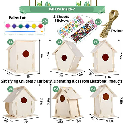 12 Pack Large DIY Bird Houses Kits for Kids, Kids Craft Kits Wood Houses for DIY Crafts Class Party, 12 Birdhouse Kits with 12 Paint Strips &