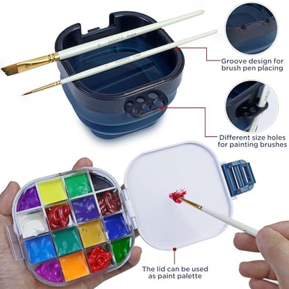 Airtight Paint Saver Storage Palette Box, 16-Well Palette Box with Lid, Include Paint Brush Basin, Perfect for Gouache, Acrylic, Watercolor and Oil
