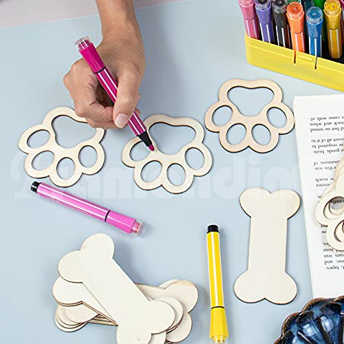 Framendino, 30 Pack Unfinished Wood Dog Bone Cutouts Dog Paw Print Wooden Ornament for DIY Crafts Painting Framendino