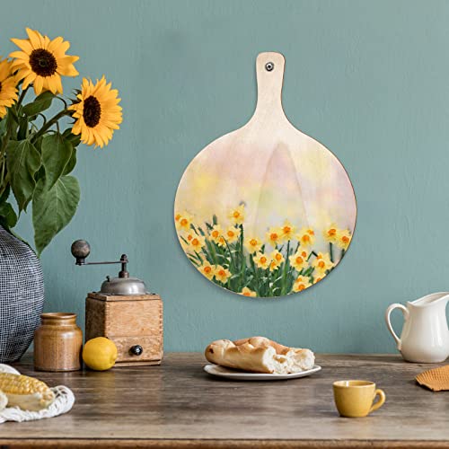 6 Pieces Mini Wooden Cutting Board Craft with Handle Wooden Chopping Board Unfinished Round Charcuterie Boards Mini Cheese Board Rustic Paddle for Yulejo