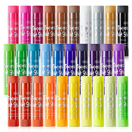 Tempera Paint Sticks, 30 Colors Solid Tempera Paint for Kids, Super Quick Drying, Non-Toxic, Works Great on Paper Wood Glass Ceramic Canvas Shuttle Art