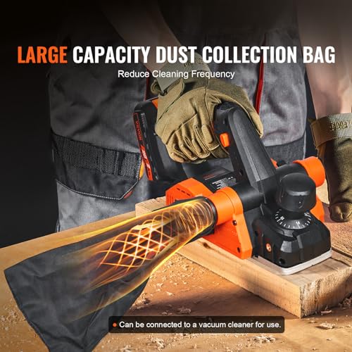 VEVOR Cordless Electric Hand Planer, 3-1/4" Width, 16000 RPM Handheld Wood Planer with Battery 5/64" Adjustable Depth HSS Blades Dual Side Dust VEVOR