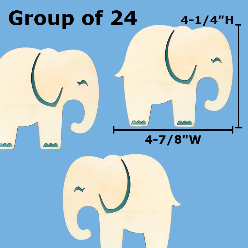Pack of 24 Unfinished Wood Elephant Cutouts by Factory Direct Craft - Blank Elephant Wooden DIY Shapes for Scouts, Camps, Vacation Bible School, & Factory Direct Craft