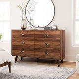 JOZZBY 6 Drawer Dresser with Metal Handle for Bedroom, Mid-Century, Modern Walnut Wood Dresser Chest of Drawers for Living Room, Hallway JOZZBY