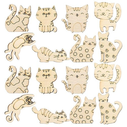ibasenice 50pcs Unfinished Wooden Cat Cutouts Wood Discs Slices Blank Cat Animal Shaped Disc for Home DIY Handicraft Birthday Party Small Cat Party