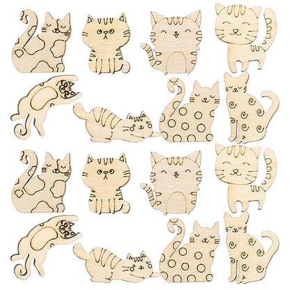 ibasenice 50pcs Unfinished Wooden Cat Cutouts Wood Discs Slices Blank Cat Animal Shaped Disc for Home DIY Handicraft Birthday Party Small Cat Party - WoodArtSupply