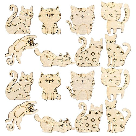 ibasenice 50pcs Unfinished Wooden Cat Cutouts Wood Discs Slices Blank Cat Animal Shaped Disc for Home DIY Handicraft Birthday Party Small Cat Party ibasenice