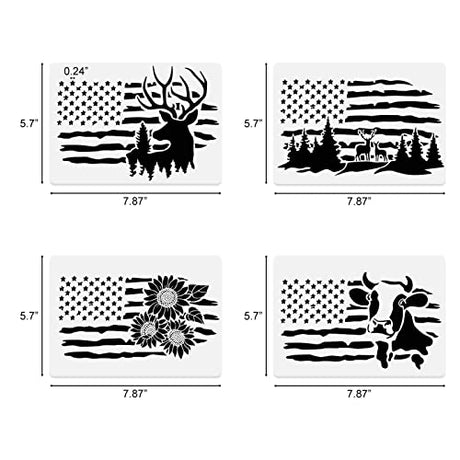 9 Pcs American Flag Stencils, We The People Stencils Deer 1776 Stencils Cow Bear Truck Sunflower Stencils for Painting on Wood Canvas Walls Fabric CODOHI