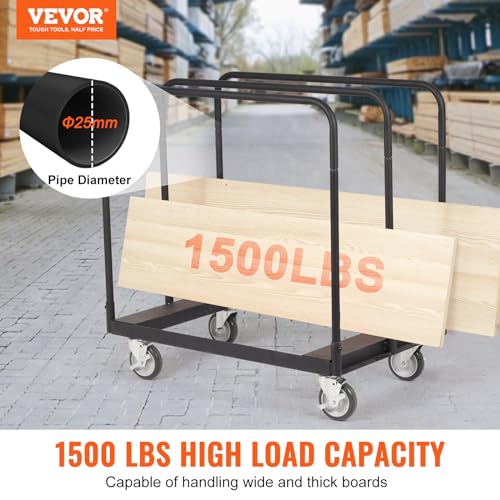 VEVOR Drywall Cart, 1500 LBS Panel Dolly Cart with 36.02" x 24.02" Deck and 5" Swivel Wheels, Heavy-Duty Drywall Sheet Cart, Handling Wall Panel, VEVOR
