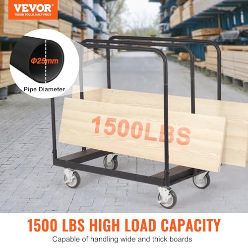 VEVOR Steel Panel Truck, 1500 LBS Panel Dolly Cart with 5" Swivel Casters and 36.02" x 24.02" Deck, Heavy-Duty Drywall Sheet Cart, Handling Wall - WoodArtSupply