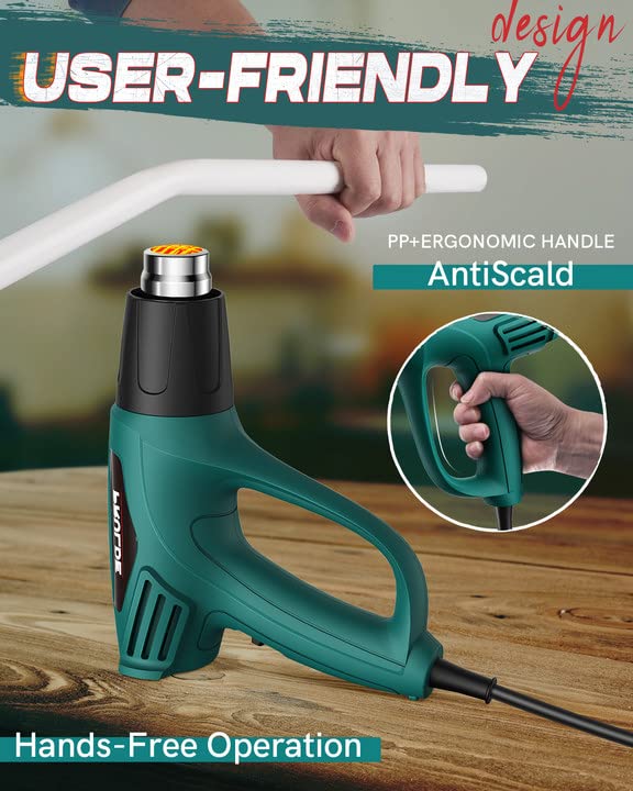 Heat Gun, PRULDE 1500W Dual Temperature Settings 572°F~1112°F Fast Heating Hot Air Gun with 6.5Ft Power Cord/4 Nozzles/Overload Protection for NEU MASTER