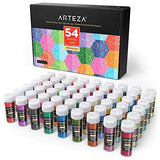 Arteza Fine Glitter, Set of 54 Colors, Shaker Jars (0.34oz/9.6 g) Glow Under UV Black Light, Extra Fine, Art Supplies for DIY Crafts ARTEZA