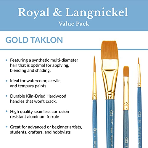 Royal Brush Manufacturing Royal and Langnickel Zip N' Close 7-Piece Brush Set, Taklon Filbert - WoodArtSupply