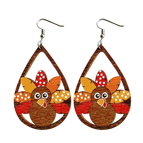 Cute Thanksgiving Turkey Pumpkin Maple Leaf Dangle Earrings Colorful Sunflower Wooden Thanksgiving Fall Earrings for Women Girls Jewelry(A) - WoodArtSupply