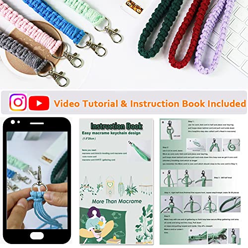 Adult DIY Craft Keychain Making Kit Boho Macrame Keychain Kit Includes Key Rings Precut Macrame Cord Instructions to Make Cute Keychains and Lanyards Ewparts