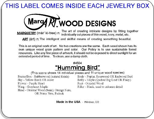 MarqArt Hummingbird Wood Art Gift Trinket Box & Jewelry Boxes - Handmade USA - Unmatched Quality - Unique, No Two are the Same - Original Work of MarqArt