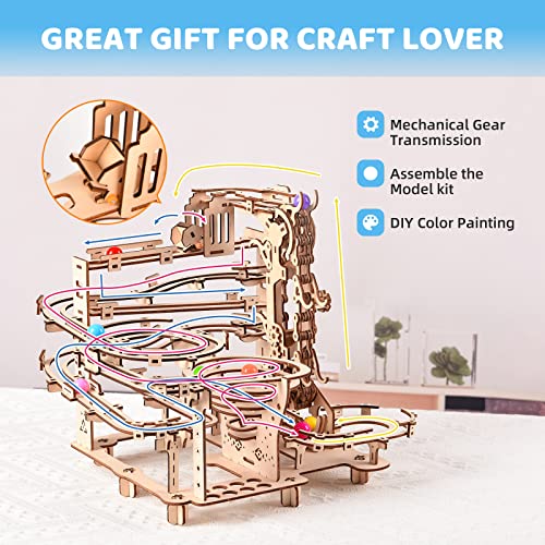 3D Wooden Puzzle Marble Running Kit - Mechanical Model Building Kit for Adults, Puzzle Brain Teaser Assembly Model, DIY Wooden Puzzle Hobby Toy Gift
