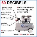 California Air Tools 8010 Steel Tank Air Compressor | Ultra Quiet, Oil-Free, 1.0 hp, 8 gal California Air Tools