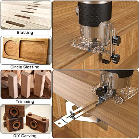 TwoWin Router Tool, 110V 800W Compact Palm Wood Router Tool for Woodworking, Electric Hand Trimmer 1/4" Collets Woodworking Tool Laminate Trimmer + TwoWin