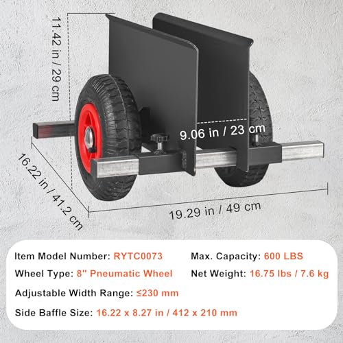 VEVOR Panel Dolly, 600LBS Capacity Slab Dolly, Heavy-Duty Drywall Mover with 8" Pneumatic Wheels, Adjustable Clamp Panel Cart for Drywall Sheet, VEVOR