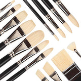 Falling in Art Natural Bristle Professional Paintbrush Set, 15PCS Long Handled Paint Brushes for Acrylic Painting, Oil Paint Brushes of Fan, Round, Falling in Art