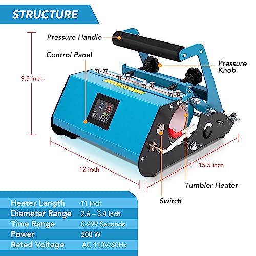 Tumbler Heat Press Machine - EZIOSS Versatile Mug Press for 30, 20, 16, 15, 11 OZ Cups - with Thermal Transfer Paper, Tape & DIY Free Template -