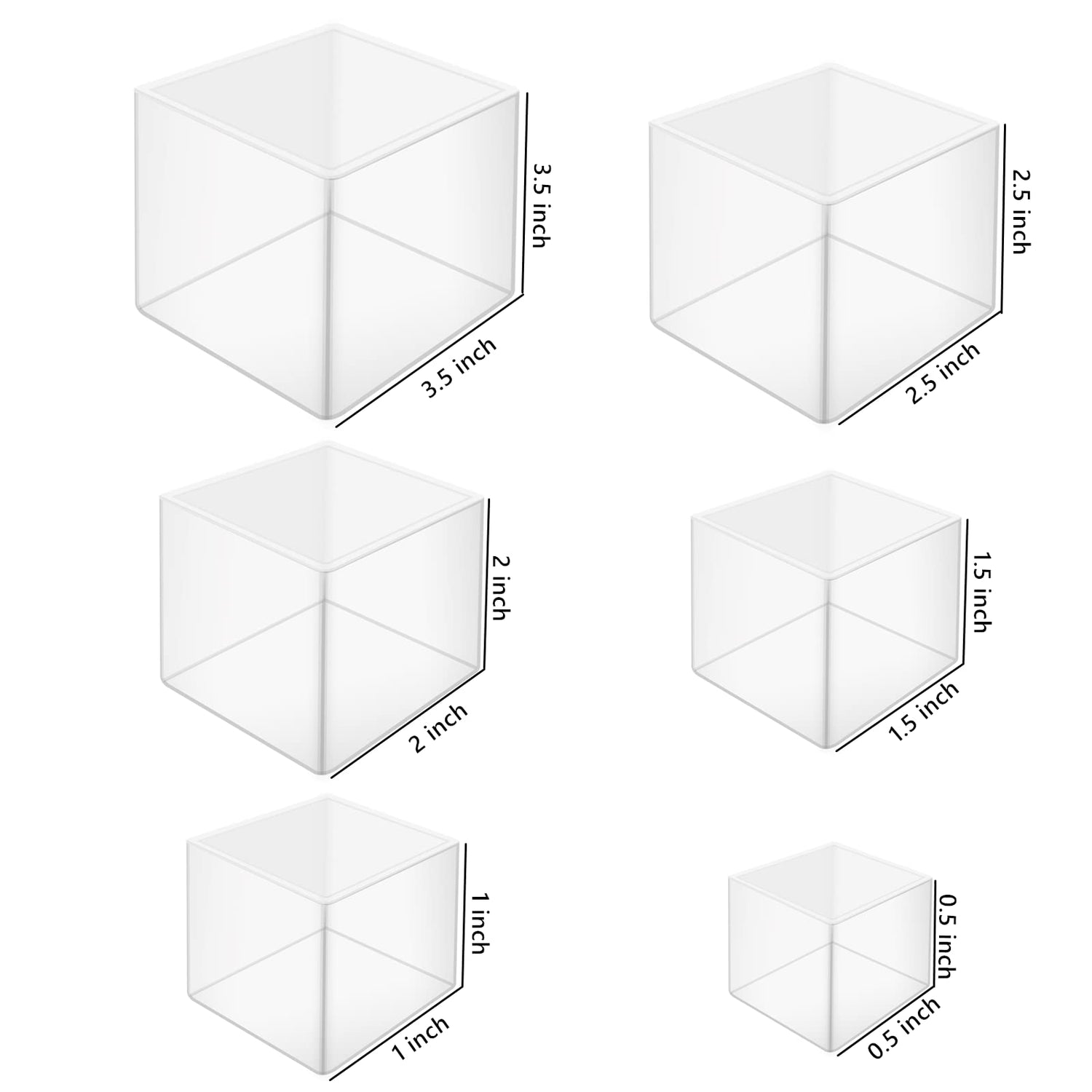 AOEDEO 6 pcs Cube Resin Molds, 3.5", 2.5", 2", 1.5", 1", 0.5" Clear Silicone Cube Molds, Square Candle Silicone Mold, Cube Casting Molds, Transparent AOEDEO