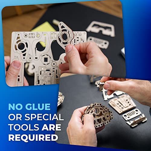 UGEARS Tracked Off-Road Vehicle - 4WD Model Vehicle Kits to Build - DIY 3D Car Model Puzzle with Spring Motor, 2 Driving Modes, Openable Hood with UGEARS