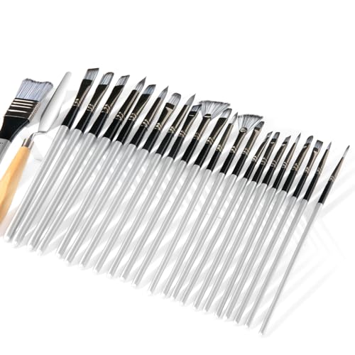 HTVRONT Paint Brushes for Acrylic Painting 24 PCS - Acrylic Paint Brushes with Canvas Brush Case - Paint Brushes for Acrylic/Oil/Watercolor HTVRONT