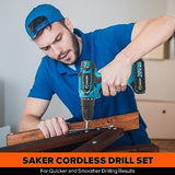 Saker Cordless Drill Set, 20V Electric Drill with Drill/Screwdriver Bits, 3/8-Inch Keyless Chuck, 2 Variable Speeds, 18+1 Torque Setting Battery Saker