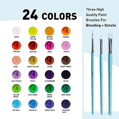 HIMI Gouache Paints set with 3 Paint Brushes, 24 Colors, 30g, Jelly Cup Design, Non Toxic Paint for Canvas and Paper, Art Supplies for Professionals - WoodArtSupply