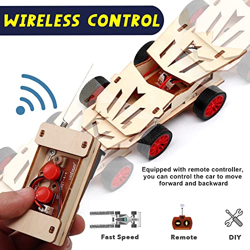 2 Set STEM Kit,Solar Model Car Building Project Science Experiment Assembly 3D Wooden Puzzle Craft,Wireless Remote Control Electric Motor Educational