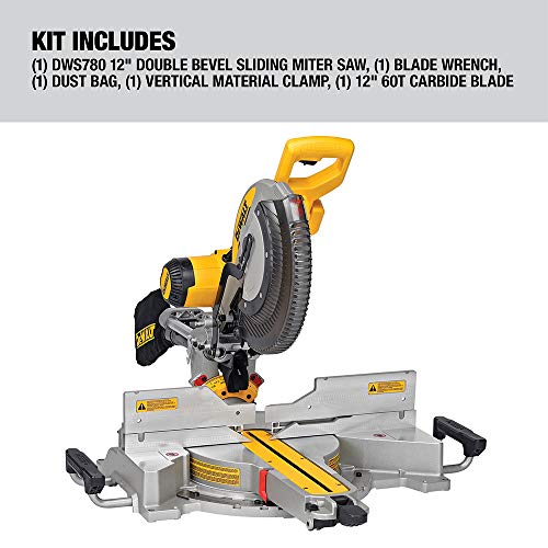 DEWALT Miter Saw, 12 Inch, 15 Amp, 3,800 RPM, Double Bevel Capacity, With Sliding Compound, Corded (DWS780) - WoodArtSupply