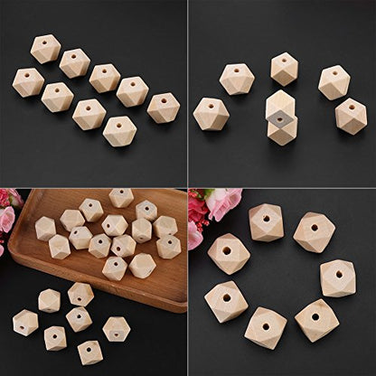 Geometric Wooden Beads 50Pcs Unpainted Faceted Geometric Unfinished Wood Bead Polygons Shape DIY Wooden Spacer for Necklace Bracelet Making DIY - WoodArtSupply