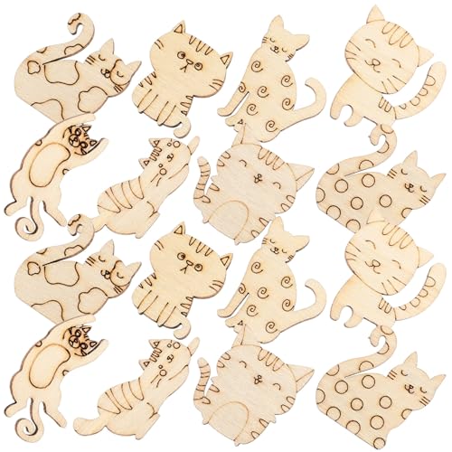 ibasenice 100pcs Wood Cat Cutouts Unfinished Wood Cat Shape Cutouts Blank Wood Cat Lover Pet Animal Door Hanger Wood Cat Ornament Slices for DIY