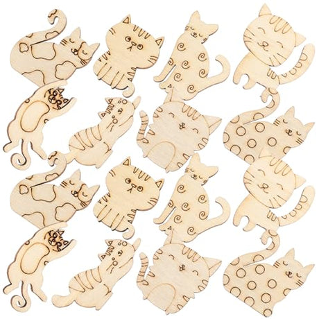 ibasenice 100pcs Wood Cat Cutouts Unfinished Wood Cat Shape Cutouts Blank Wood Cat Lover Pet Animal Door Hanger Wood Cat Ornament Slices for DIY ibasenice